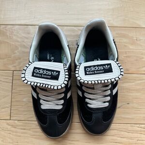Adidas Wales Bonner Black and White Gum Sole Shoes with Fold Down Tongue